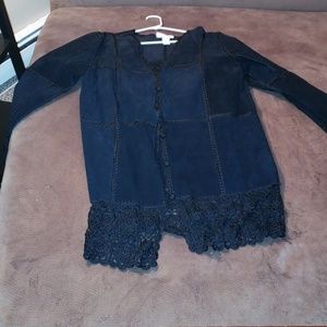 Black suede jacket with Crow shea trim beautiful d